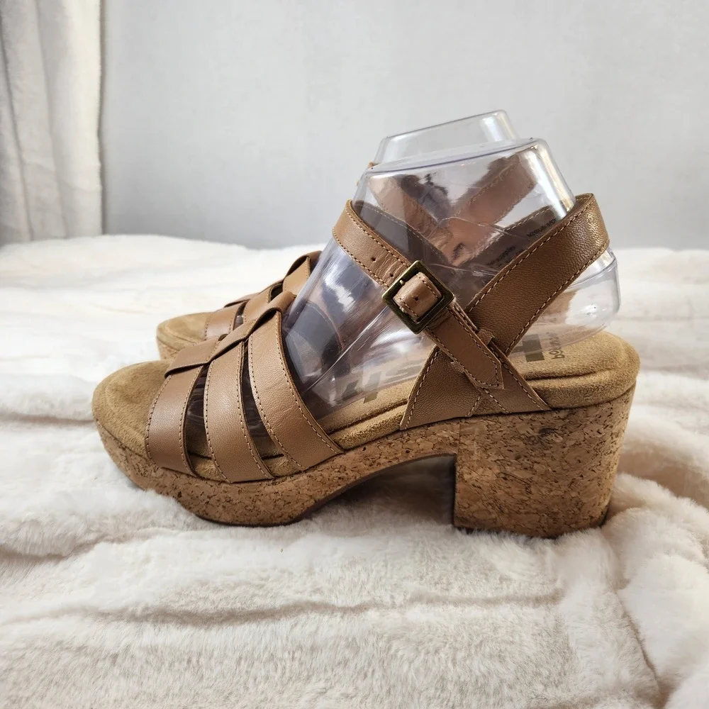 Hush Puppies‎ Womens Tan Leather Cork Platform Wedge Sandals Size 9 Shoe HP61575